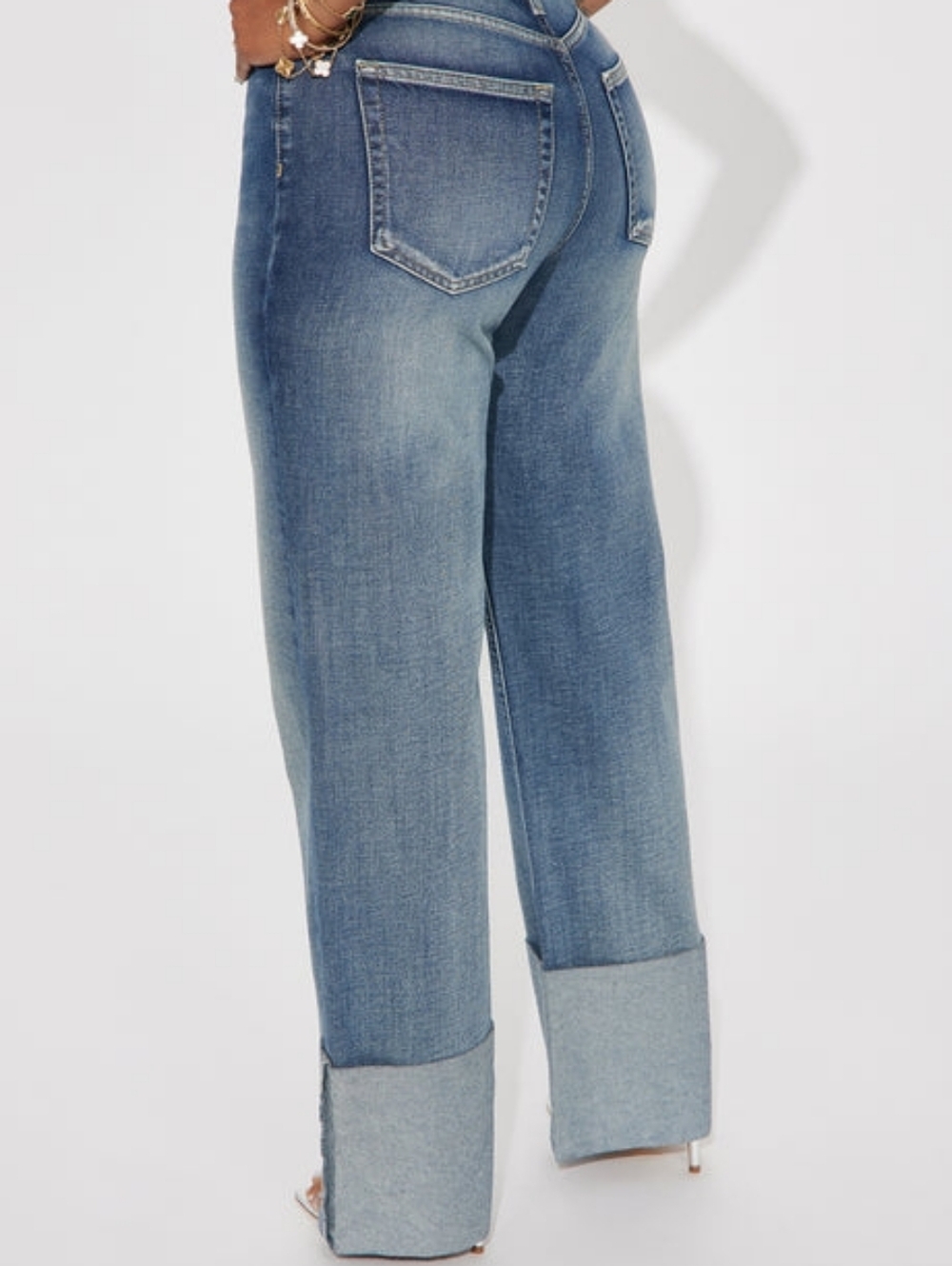 Fashion Nova Two-Tone Wide Leg Cuffed Jeans - Blue - Picture 3 of 5